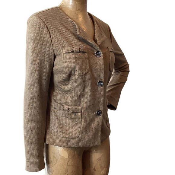 CABI Penny Blazer Tan Herringbone Fleck 3170 Lady Jacket Quiet Luxury Sz S #324C - Picture 8 of 13